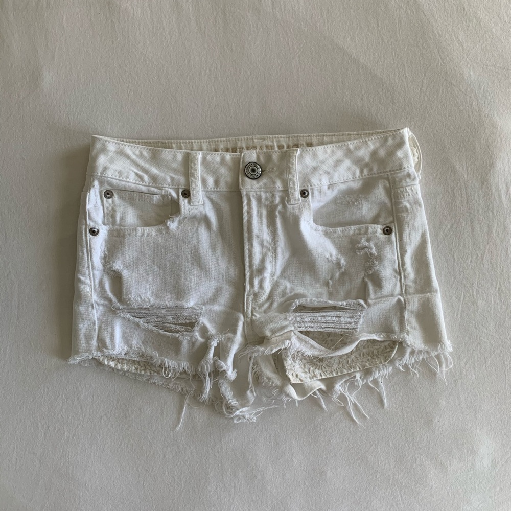 American Eagle White Distressed Denim Shorts